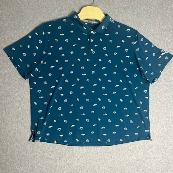 Puma Golf Men's Blue All Over Parachute Print Short Sleeve Polo Shirt Size XXL - Picture 1 of 5